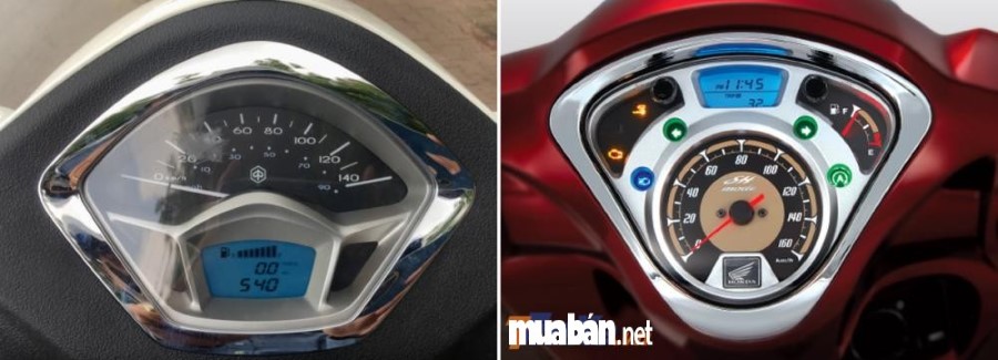 So sánh mặt đồng hồ của Honda SH Mode và Piaggio Liberty