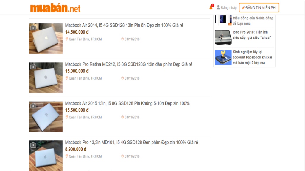 Bạn có thể tham khảo thông tin giá bán Macbook cũ trên trang web muaban.net