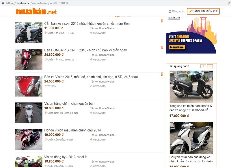 Tại muaban.net có rất nhiều đời xe Vision cũ khác nhau để khách hàng lựa chọn.