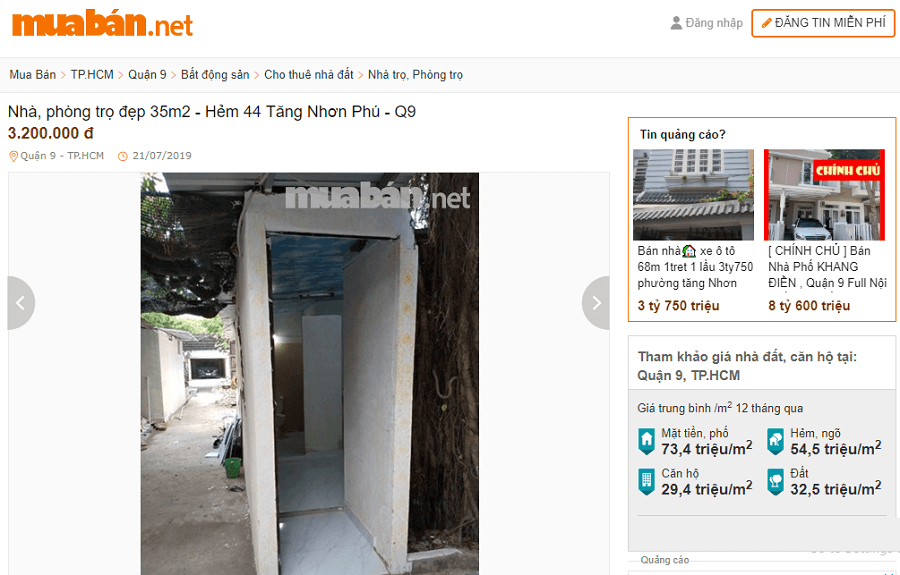 Phòng trọ đẹp 35m2 - Hẻm 44 Tăng Nhơn Phú - Quận 9 giá 3.200.000 đ/phòng