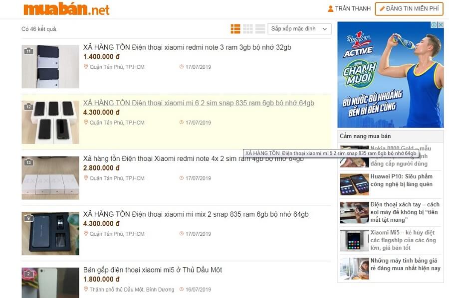 Giá Xiaomi Mi 5 cũ được bán hiện nay chỉ từ 1.500.000 đồng trên muaban.net.