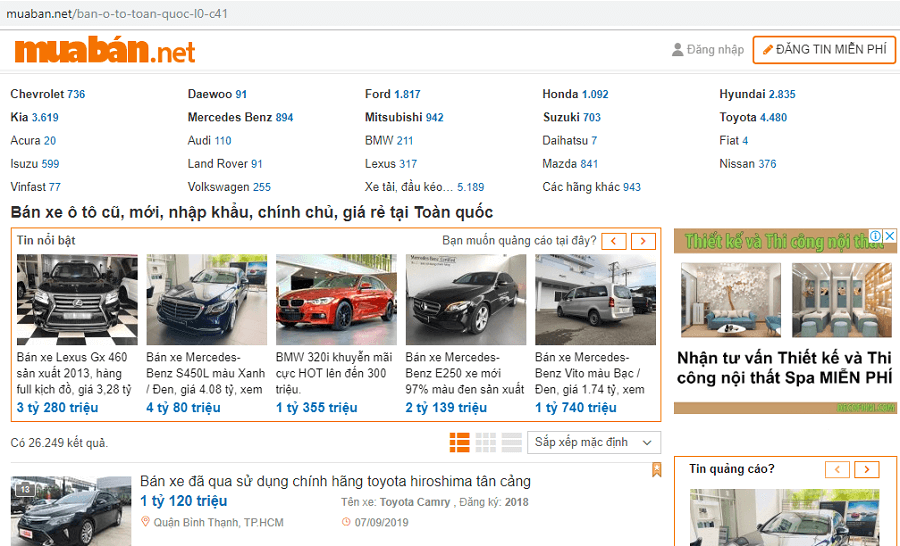  tin rao bán xe hơi cũ tphcm trên muaban.net 