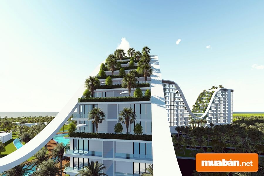 FLC Luxury Hotel Quy Nhơn được thiết kế trên  ý tưởng thiên nhiên phủ xanh toàn bộ mái công trình.