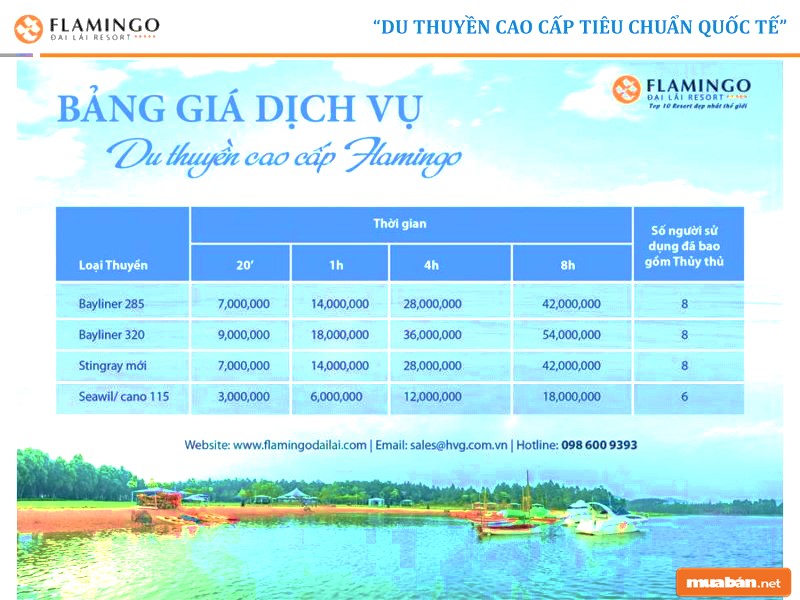 Bảng giá thuê dịch vụ du thuyền Flamingo Đại Lải Vĩnh Phúc