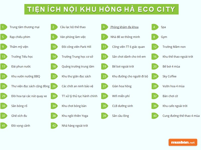 Tiện ích của khu đô thị mới Hồng Hà Eco City