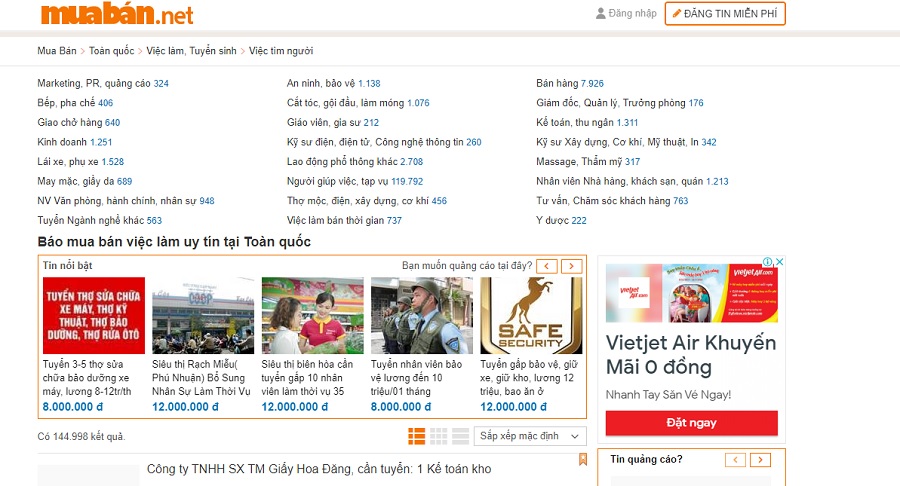 Trang muaban.net là một trong những website tìm kiếm việc làm thêm khá hiệu quả.