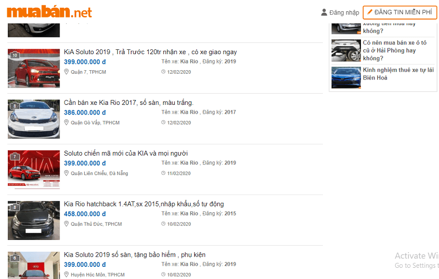 Giá xe Kia Rio 2017 cũ đang được rao bán trên muaban.net với giá cực kì hấp dẫn, chỉ từ hơn 300 triệu đồng.