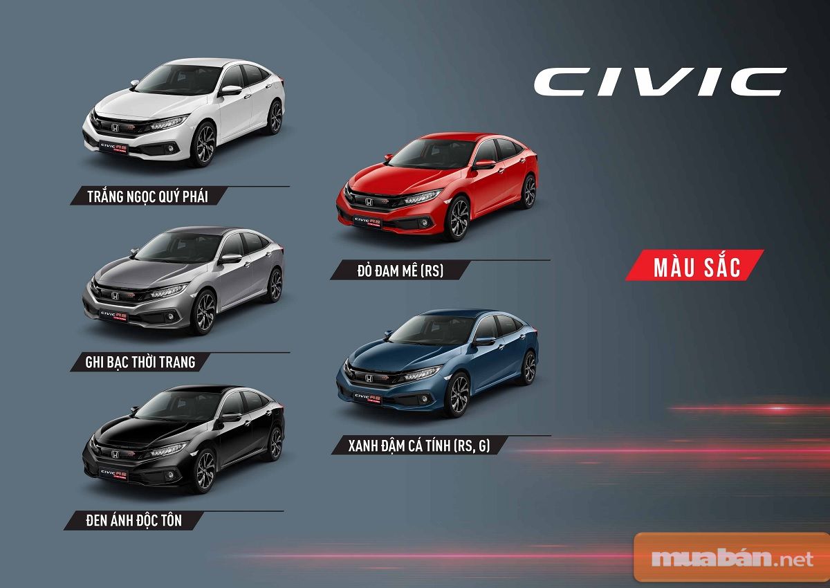 Honda Civic có nhiều màu sắc khác nhau để cho bạn lựa chọn.